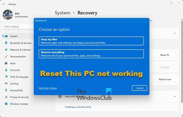 Reset This PC not working