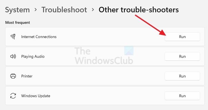 Run Internet Connections Troubleshooter