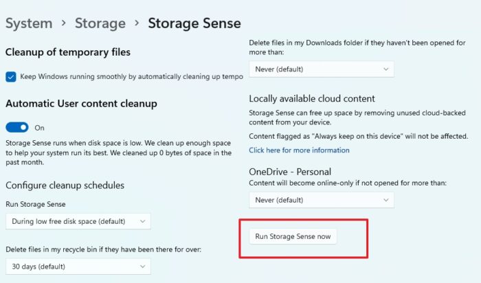 Run Storage Sense Windows
