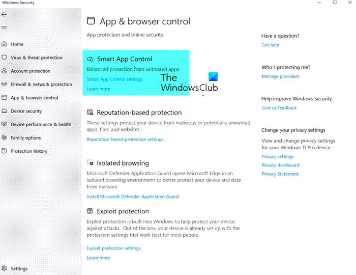 Smart App Control in Windows 11 Security explained