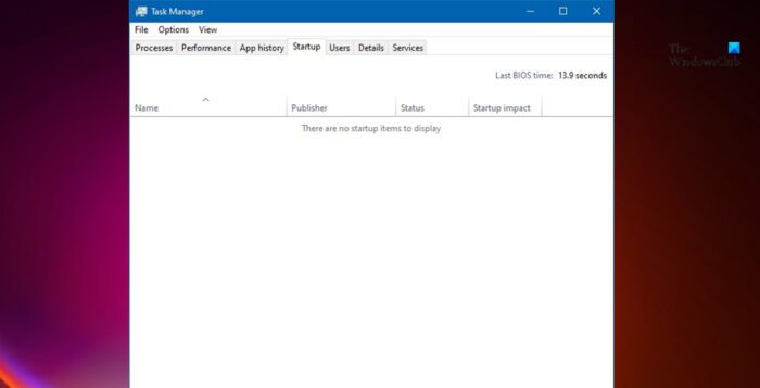 There are no startup items to display in Task Manager - 47