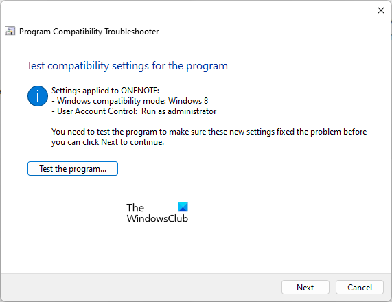 Test program using Program Compatibility Troubleshooter