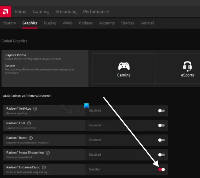 Turn off AMD Enhanced Sync feature