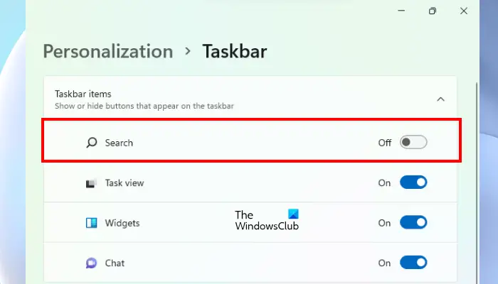 Turn off Search icon in Windows 11