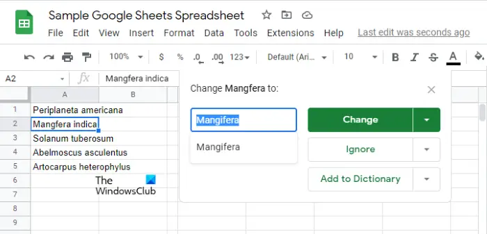 Use Spell Check tool in Google Sheets