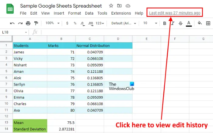 View Edit history in Google Sheets