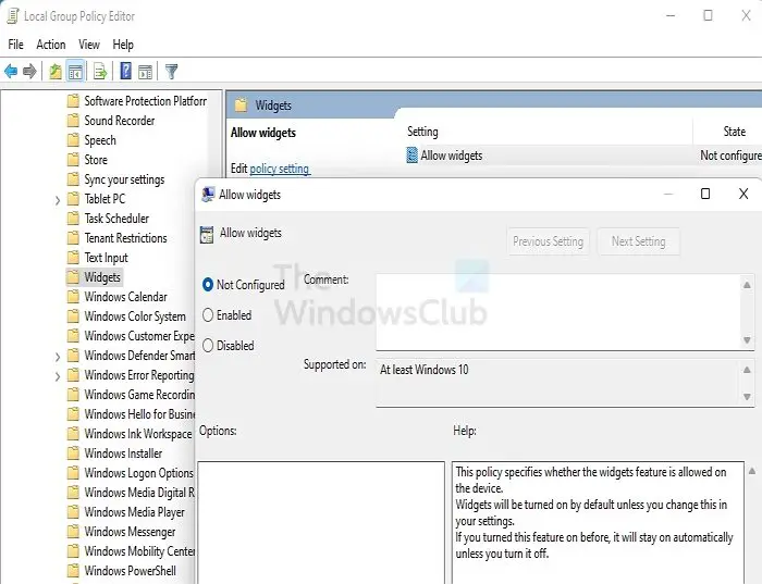 Weather Widgets Enable DIsable Group Policy