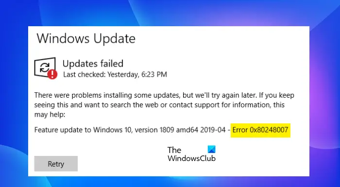 Fix Windows Update Error 0x80248007