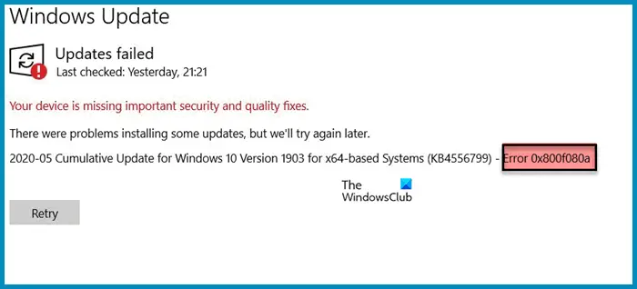 Sửa lỗi cập nhật Windows 0x800f080a