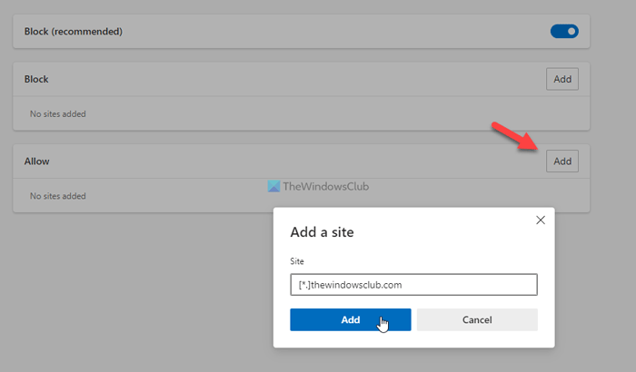 How to allow or block pop-up windows on specific sites in Edge