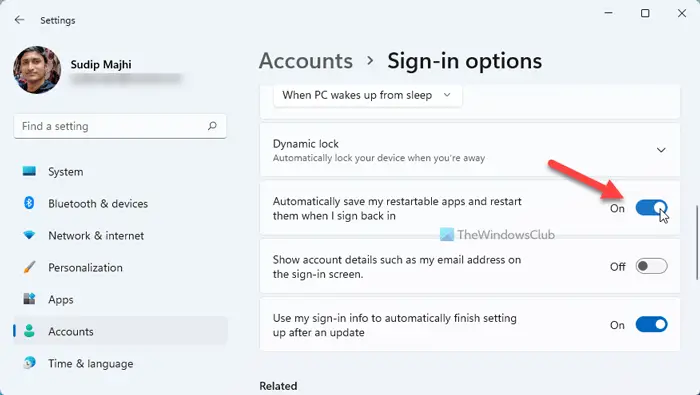 How to automatically restart apps when you sign in again into Windows 11/10