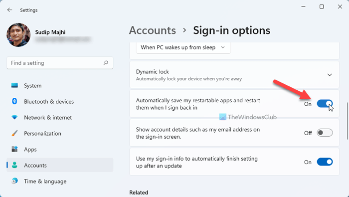 Comment Redémarrer Automatiquement Les Applications Lorsque Vous Vous Reconnectez À Windows 11/10 Comment Redémarrer Automatiquement Les Applications Lorsque Vous Vous Reconnectez À Windows 11/10