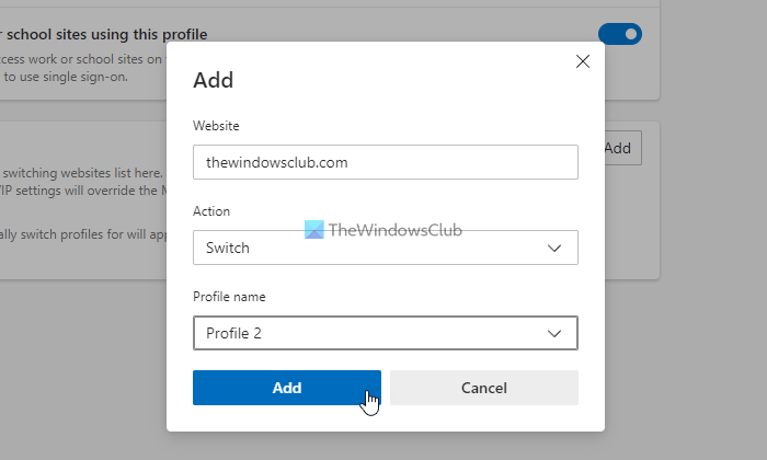 How to automatically switch profiles for specific sites in Edge