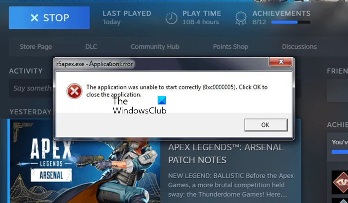 Error Code c0000005 on Apex Legends