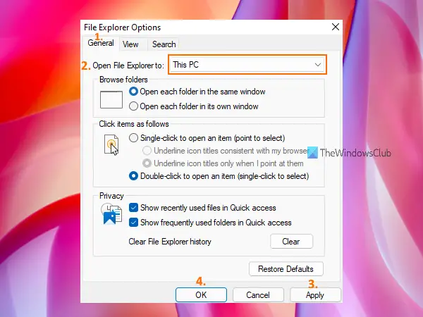 change file explorer options