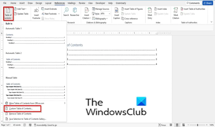How to use Edit, Update, Remove a Table of Contents in Word