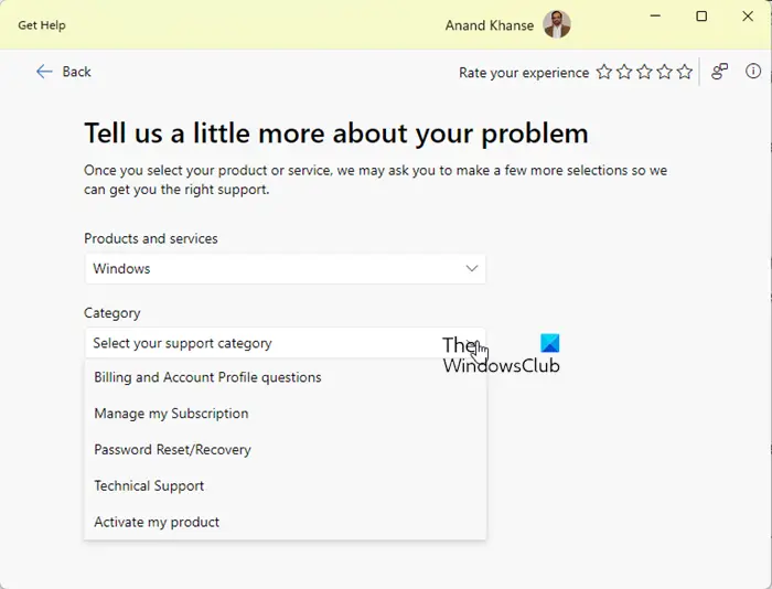 contact Windows Support using Get Help app