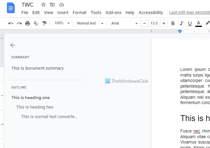 How to create document outline in Google Docs