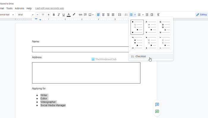 How to create fillable form in Google Docs