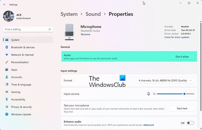 disable, turn off or mute the Microphone in Windows 11