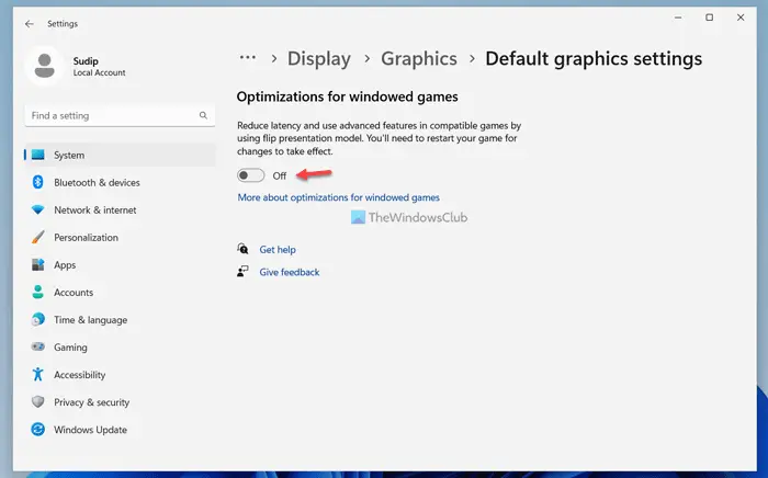 How to enable or disable Optimizations for windowed games in Windows 11