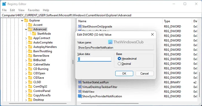 How to enable or disable Sync Provider notification in Windows 11/10