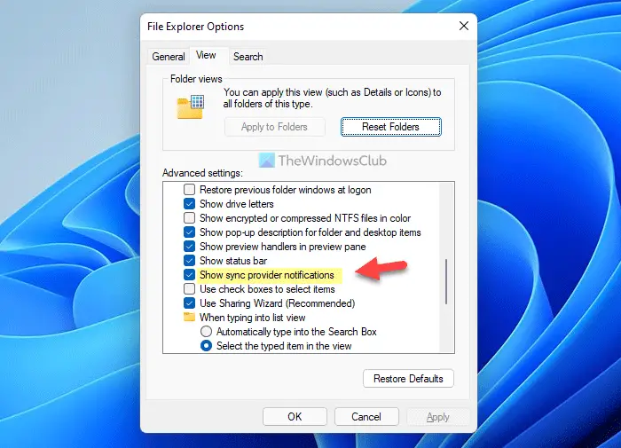 How to enable or disable Sync Provider notification in Windows 11/10