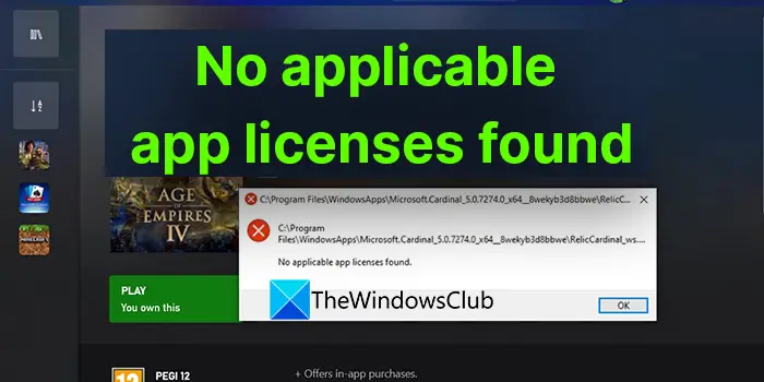 No applicable app licenses found for Xbox Game Pass