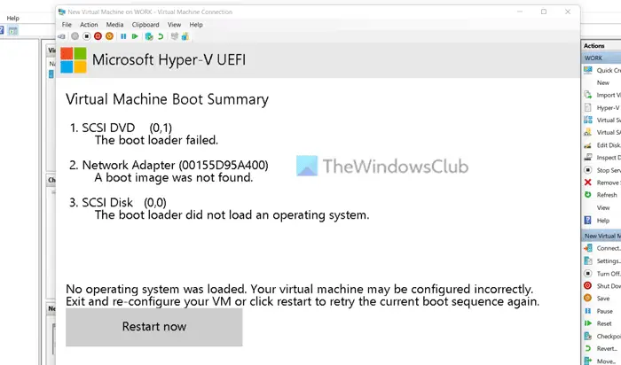 Fix No operating system was loaded error in Hyper-V