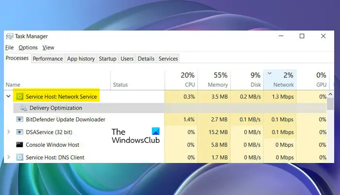 Service Host Network Service High network usage in Windows 11/10