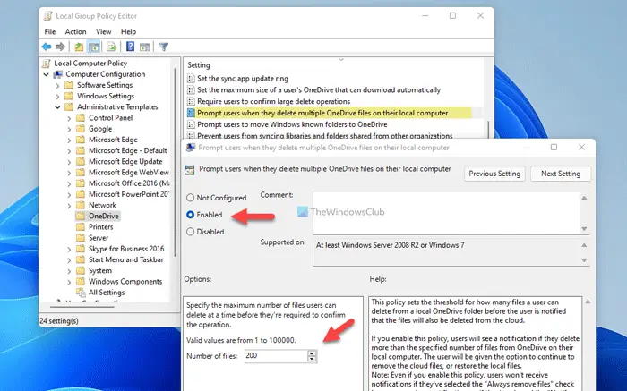 How to show notification when deleting multiple files from OneDrive