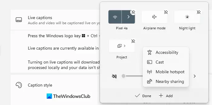 How to add accessibility in the quick settings window