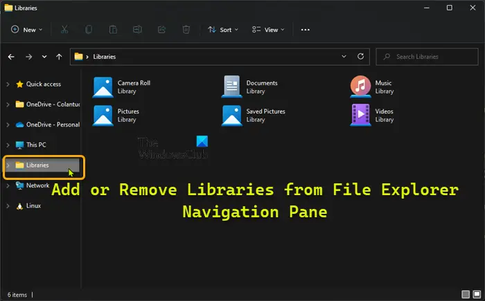 Add or Remove Libraries from File Explorer Navigation Pane in Windows