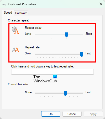 Adjust Repeat Delay and Repeat Rate for keyboard