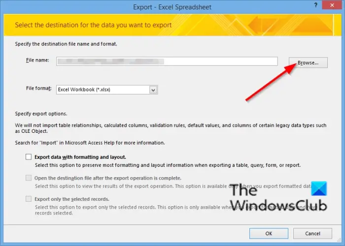 How to export data from Access to Excel