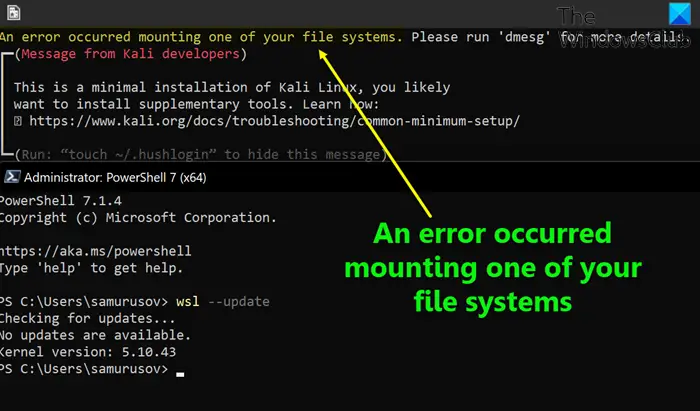 An error occurred mounting one of your file systems WSL