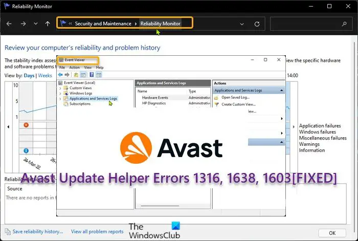 Avast Update Helper Errors 1316, 1638, 1603