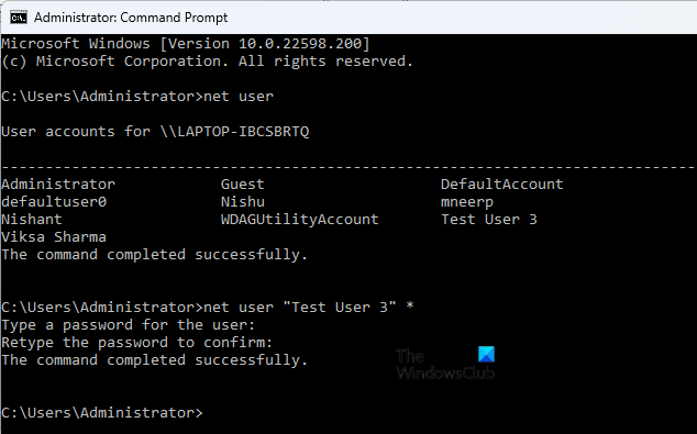 Change password via Command Prompt