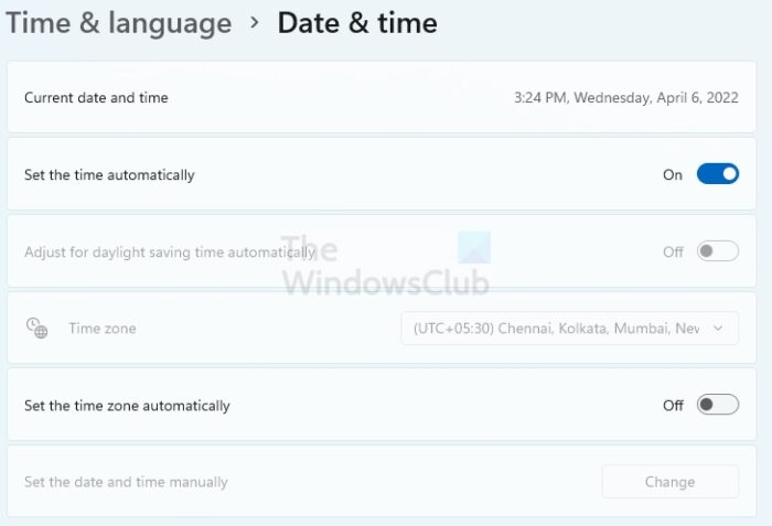 Change time settings Windows