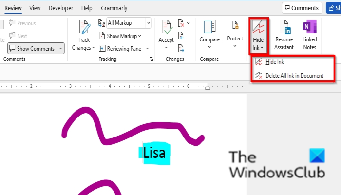 How to use Hide Ink feature in Word