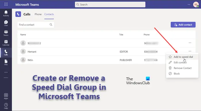 Create or Remove a Speed Dial Group in Microsoft Teams
