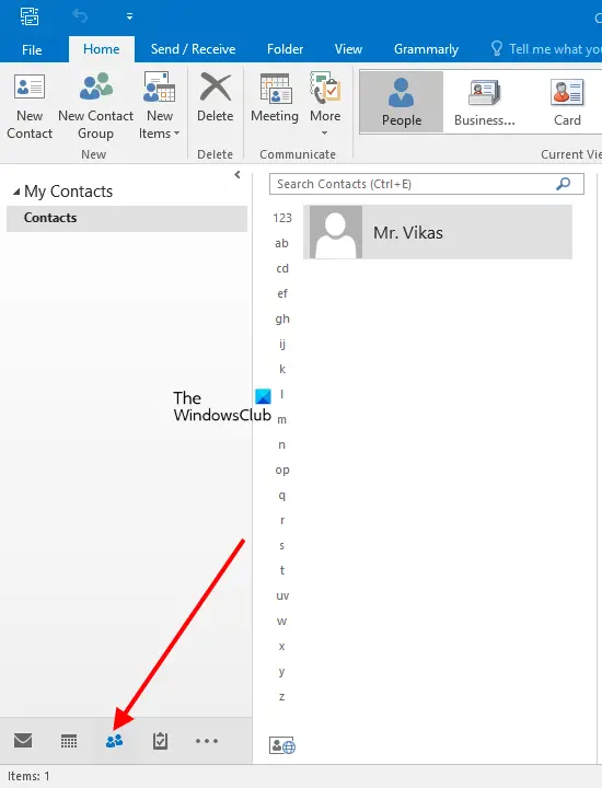 Delete contact in Outlook