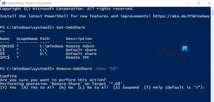 Delete shared folder using PowerShell