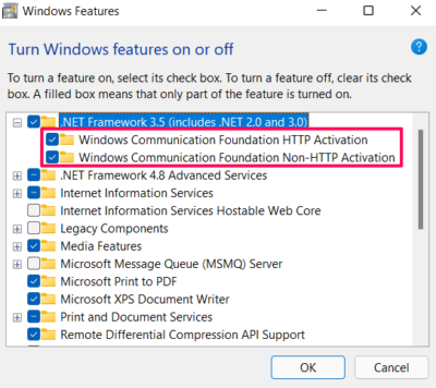 Enable .NET Framework from Windows features