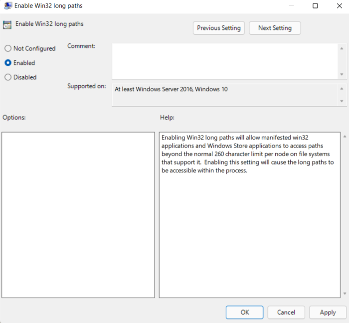 Enable Win32 long paths