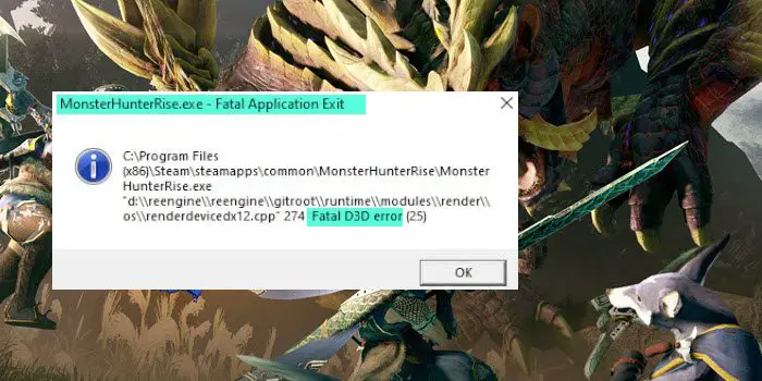 Fatal D3D error in Monster Hunter Rise
