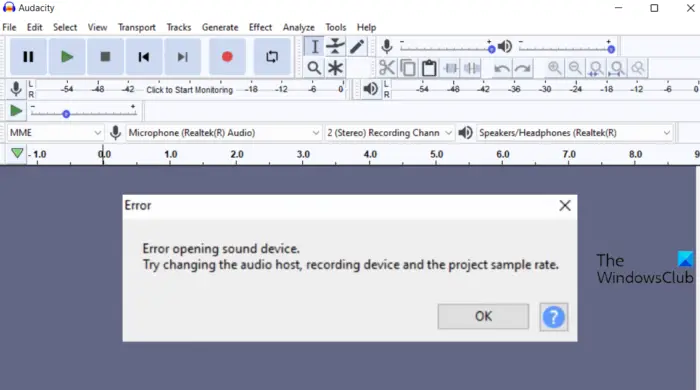 Fix Audacity Error while opening sound device on Windows PC