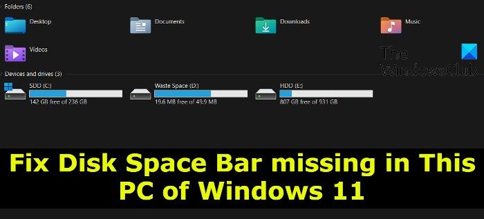 Fix Disk Space Bar missing in This PC of Windows 11