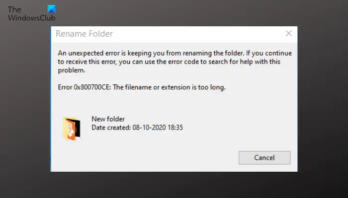 Fix Error 0x800700CE The filename or extension is too long