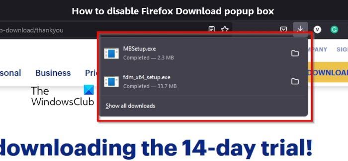 How to disable Firefox Download popup box